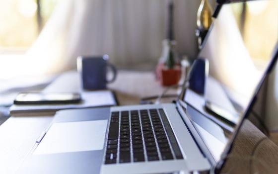 Laptop open on a table