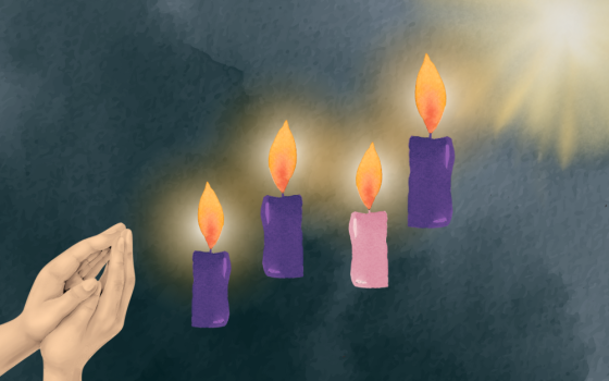 Praying hands with candles (GSR illustration/Olivia Bardo)