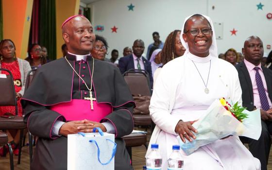 Bishop Wallace Ng'ang'a Gachihi of the Military Ordinariate of Kenya and Sr. Agnes Lucy Lando are pictured at the launch of Lando's new book on Oct. 30 at Paulines Communication Centre in Nairobi. (Courtesy of Association for Catholic Information in Africa and FIAT Communications and Consultancy Centre, Nairobi)