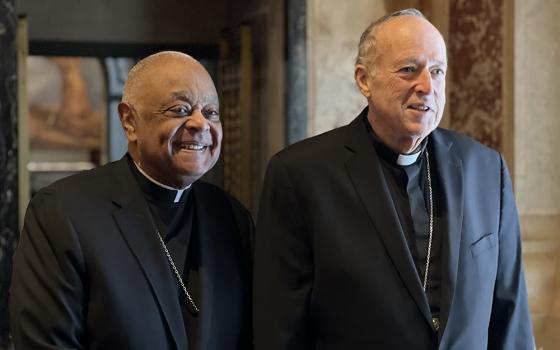 Washington Cardinal Wilton Gregory and Cardinal Robert McElroy leave a Jan. 6, 2025, news conference at the Cathedral of St. Matthew the Apostle in Washington. (OSV News/Archdiocese of Washington/Geoff Ros)