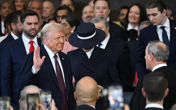 Donald Trump is sworn in as the 47th U.S. president in the Capitol Rotunda in Washington Jan. 20, 2025. (OSV News/Saul Loeb, pool via Reuters)