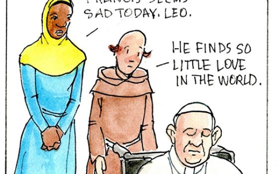 Francis, the comic strip: With so little love in the world, Brother Leo helps Francis find some.