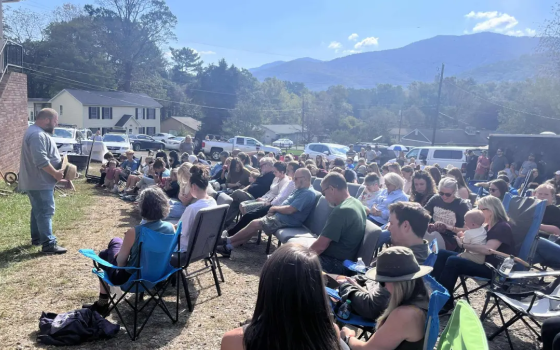 The Swannanoa Christian Church holds its first Sunday service since Hurricane Helene. 