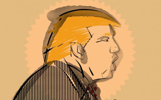 Sketch-like caricature of Donald Trump in profile. 