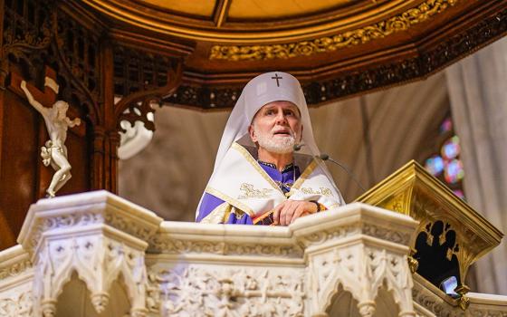 Metropolitan Archbishop Borys Gudziak of the Ukrainian Catholic Archeparchy of Philadelphia speaks at St. Patrick's Cathedral in New York City Nov. 23, 2024. (OSV News/Gregory A. Shemitz)