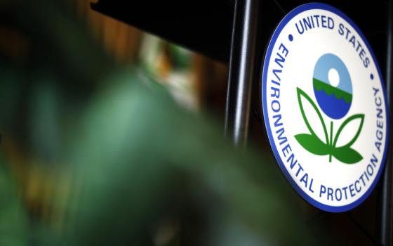 The U.S. Environmental Protection Agency's sign is seen on the podium at EPA headquarters in Washington July 11, 2018.