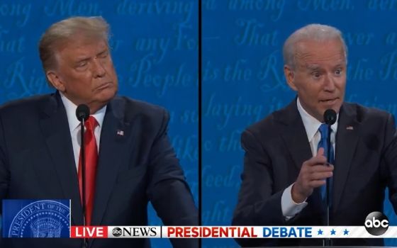 President Donald Trump, left, and former Vice President Joe Biden make their case in the third 2020 presidential campaign debate Oct. 22, the second debate for the presidential candidates. (NCR screenshot)