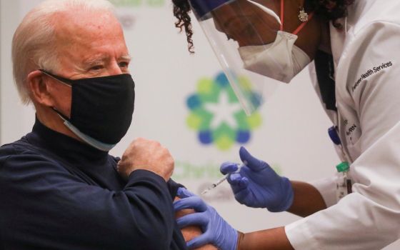 President-elect Joe Biden receives a COVID-19 vaccine at ChristianaCare Christiana Hospital in Newark, Delaware, Dec. 21. (CNS/Reuters/Leah Millis)