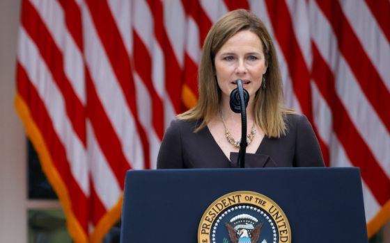 Federal Judge Amy Coney Barrett of the 7th Circuit speaks after being introduced by President Donald Trump at the White House Sept. 26 as the nominee to fill the U.S. Supreme Court seat left vacant by the Sept. 18 death of Associate Justice Ruth Bader Gin