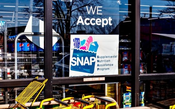 A sign announces that a retailer accepts the Supplemental Nutrition Assistance Program, or SNAP (formerly known as food stamps), in Muncie, Indiana, in January. (Dreamstime/Jonathan Weiss)