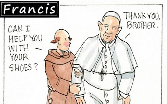 Francis, the comic strip: Francis needs some help, and Brother Leo is here.