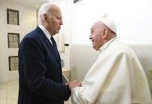 Pope Francis and U.S. President Joe Biden meet privately on the margins of the Group of Seven summit in Borgo Egnazia, in Italy's southern Puglia region, on June 14. (CNS/Vatican Media)
