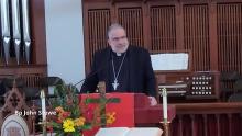 Bishop John Stowe of Lexington delivers a keynote address at the annual assembly of the Kentucky Council of Churches, which was held Oct. 17 at First United Methodist Church in Frankfort, Kentucky. (NCR screenshot/Facebook/The Kentucky Council of Churches)